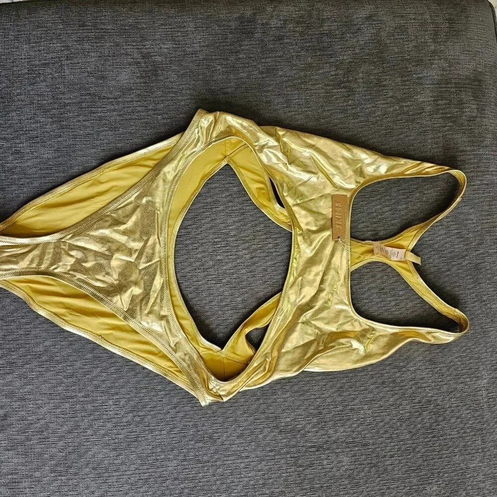 Skims Signature Swim Gold Cut Out Monokini Racerback One Piece Swimsuit Size 2X